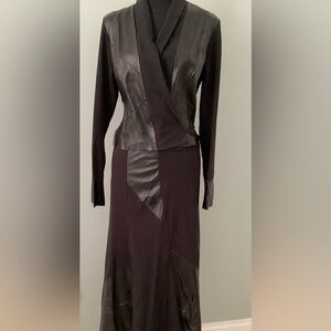 Ivan Grundahl knit and leather long sleeved top and asymmetrical skirt.